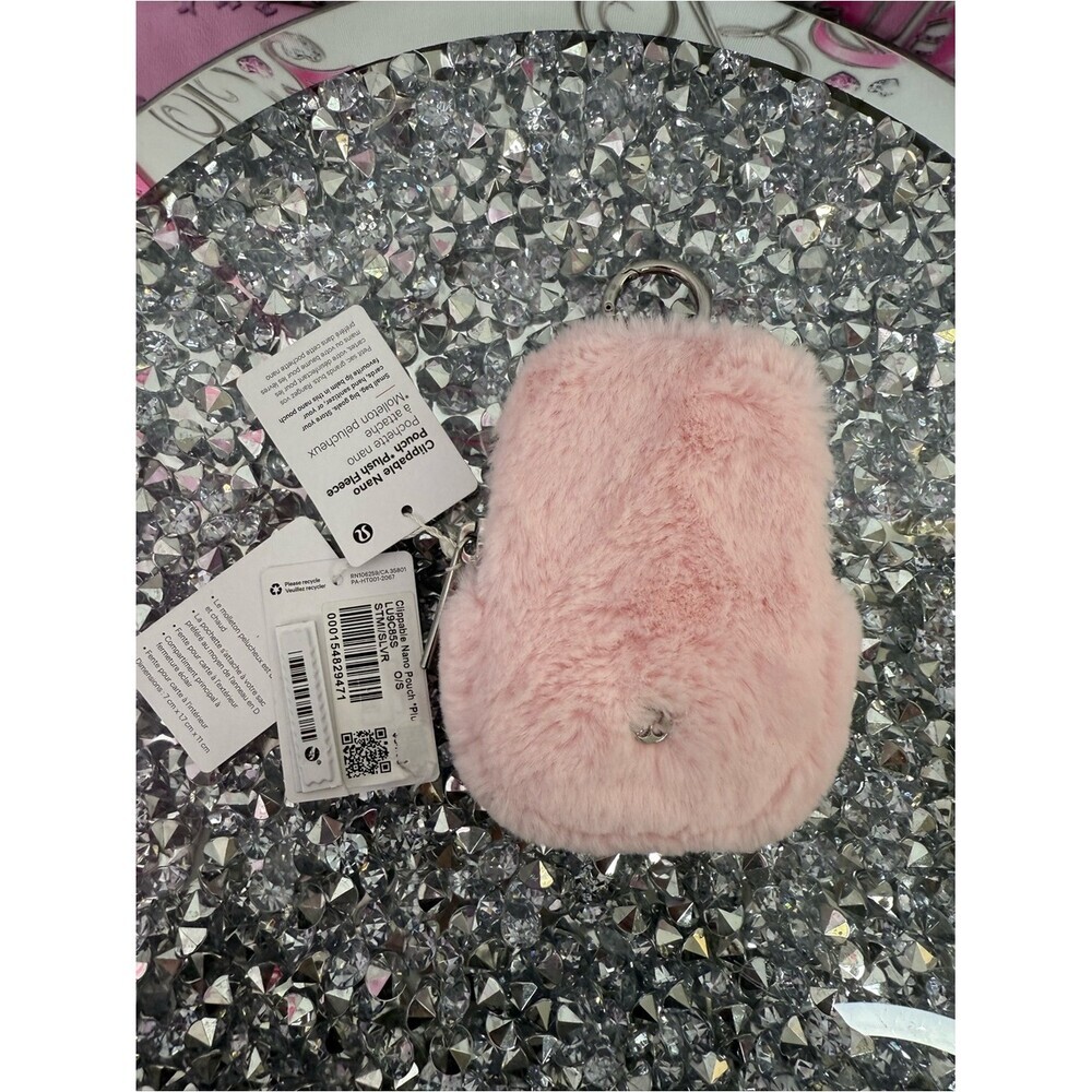lululemon athletica clippable pouch nano Pink Furry Keychain Pouch